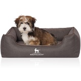 Knuffelwuff Orthopädisches Hundebett Wippo aus Velours mit Handwebcharakter M-L 85 x 63cm Schwarz - abnehmbarer Bezug - waschbar - für große, mittelgroße und kleine Hunde