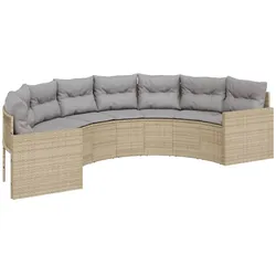 vidaXL Gartensofa mit Kissen Halbrund Beige Poly-Rattan