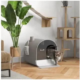 PawHut Katzentoilette mit Deckel Katzenstreu Matte Grau