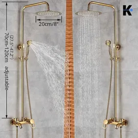 klarwerk KLARWERK® JANA | Vintage Duscharmatur Set mit Regendusche & Handbrause Gold glänzend | Edelstahl Retro Design Duschsystem | Duschsäule Mischbatterie