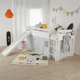 Homestyle4u Hochbett 90 x 200 cm Kiefer massiv lackiert weiß