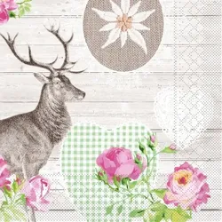 Mank Tissue Serviette Waldemar, 33 x 33 cm, 100 Stück - Hirsch Edelweiss Karos Cottage Style