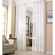 Woltu Gardinen transparent mit Ösen Leinenoptik Vorhang Ösenvorhang Halbtransparent Stores Voile Fensterschal Leinenvorhang für Wohnzimmer Kinderzimmer Schlafzimmer, 140x245 cm, Weiß (1 Stück)