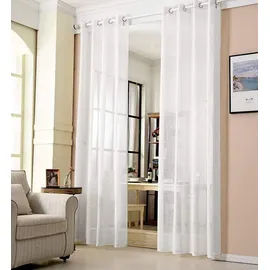 Woltu Gardinen transparent mit Ösen Leinenoptik Vorhang Ösenvorhang Halbtransparent Stores Voile Fensterschal Leinenvorhang für Wohnzimmer Kinderzimmer Schlafzimmer, 140x245 cm, Weiß (1 Stück)