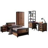 58 aufm Kessel Jugendzimmer-Set Kinderzimmer Set komplett Kameko 10 Massivholz+MDF Schwarz/Cognac, (inkl. Versand, Lieferung bis Verwendungsstelle), Nachtkonsole, Bett, Bettschublade, Kleiderschrank, Schreibtisch, Regal beige|schwarz