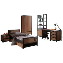 58 aufm Kessel Jugendzimmer-Set Kinderzimmer Set komplett Kameko 10 Massivholz+MDF Schwarz/Cognac, (inkl. Versand, Lieferung bis Verwendungsstelle), Nachtkonsole, Bett, Bettschublade, Kleiderschrank, Schreibtisch, Regal beige|schwarz