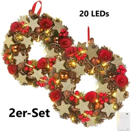 Britesta Weihnachtskranz, 20 warmweiße LEDs, Timer, batteriebetrieben, 28 cm
