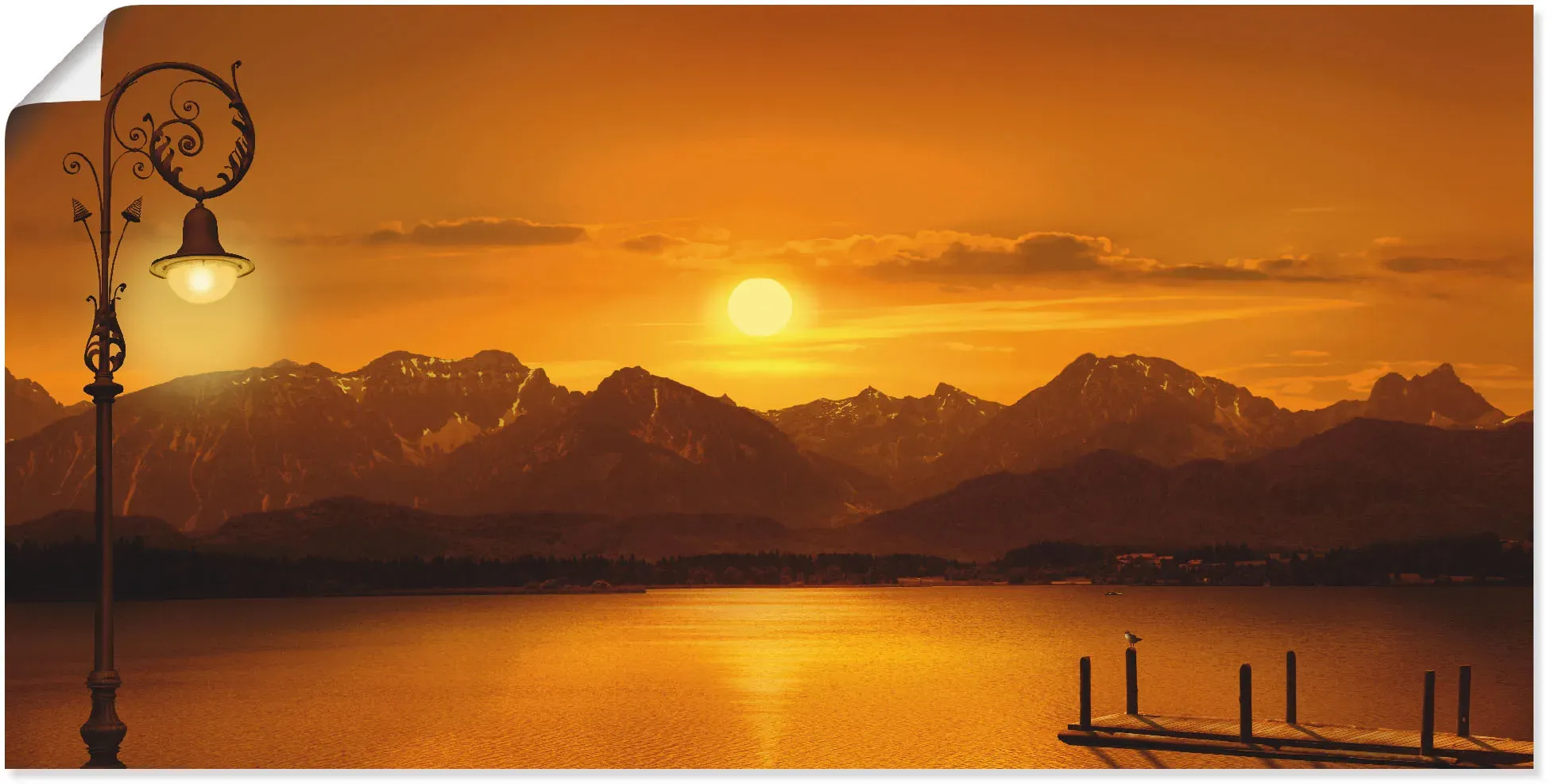 Artland Poster »Der Bergsee im Abendlicht«, Berge, (1 St.), als Leinwandbild, Wandaufkleber oder Poster in versch. Größen Artland orange