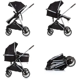 Chipolino Kinderwagen Aura 2 in 1 umbaubar Wickeltasche Sitz umkehrbar bis 22 kg schwarz
