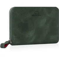 BROWN BEAR Geldbörse Damen Leder mit Reißverschluss & Münzfach | Echtleder Vintage Olive | RFID-Schutz | Portemonnaie | Geldbeutel | BB Pia GN