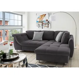 luma-home Ecksofa mit Schlaffunktion und Bettkasten 250x190 cm, Wellenfedern, Ottomane rechts, Mikrofaser Anthrazit, / 17005