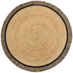 Kadima Design Naturteppich mit Fransen `Tay` - Robuster Jute-Polyester - Handgewebt in Indien. Farbe: Braun-Schwarz, 180x180 cm