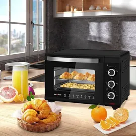 Woltu Mini Backofen 21 L, elektrischer Minibackofen, Miniofen, Pizzaofen, 1280 W, 100-230 °C, Timer 60 Min., Ober-/Unterhitze, Doppelverglasung, Schwarz