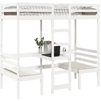 vidaXL Hochbett mit Schreibtisch & Stühlen Kiefer 90 x 190 cm weiß