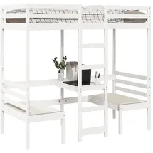 vidaXL Hochbett mit Schreibtisch & Stühlen Kiefer 90 x 190 cm weiß