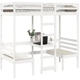vidaXL Hochbett mit Schreibtisch & Stühlen Kiefer 90 x 190 cm weiß