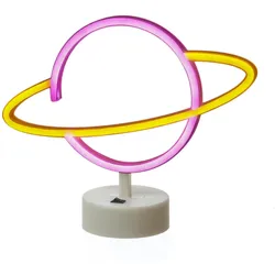 SATISFIRE LED Neonlicht Planet Saturn Neonschild Leuchtfigur Batterie 24cm