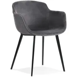 Küchenstuhl Samt Anthrazit | Retro Design Armlehnen | Wohnzimmer Esszimmer | Metallgestell | 59x54x80cm | Kadima Design