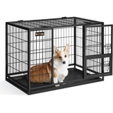 Feandrea Hundekäfig hochbelastbar, Gitterbox, transportabler Haustierkäfig, 92,5 x 57,5 x 64 cm, für kleine, mittelgroße Hunde, sicher, 2 abnehmbare Türen, Welpenauslauf, L, tintenschwarz PPD002B01