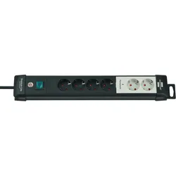 Steckdosenleiste BRENNENSTUHL "Premium-Line", schwarz (schwarz, lichtgrau), B:9,5cm H:50cm T:6,7cm, Steckdosenleisten, mit permanenten und schaltbaren Steckdosen