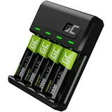 Green Cell VitalCharger + 4X AA 2000mAh für NI-MH AA AAA R6 R03 Mignon Akku. Mit Micro USB USB-C. 4-Kanal-Ladesystem - lädt ab 1 bis 4 AA oder AAA, LED-Signalisierung