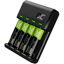 Green Cell VitalCharger + 4X AA 2000mAh für NI-MH AA AAA R6 R03 Mignon Akku. Mit Micro USB USB-C. 4-Kanal-Ladesystem - lädt ab 1 bis 4 AA oder AAA, LED-Signalisierung