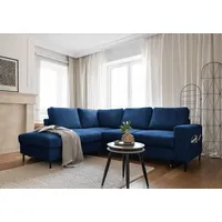 Ecksofa Lofty Lilly L-Form mit Bettfunktion Cord ON-26 Marineblau Ausrichtung Links