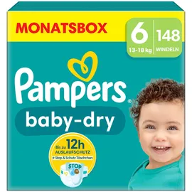 Pampers Windeln Größe 6 (13-18kg) Baby-Dry Extra Large, MONATSBOX, 148 Stück