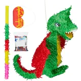 relaxdays Papierdekoration 4-tlg. Pinata Set Drache gelb|grün|rot