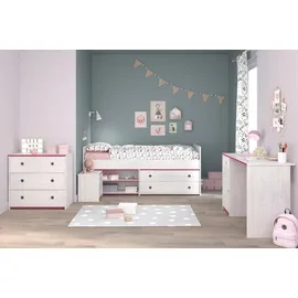 58 aufm Kessel KINDERZIMMER SET Parisot Smoozy 4-tlg. Holzdekor Kiefer Weiß/Pink