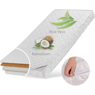 Kids Collective Kindermatratze 80x160 cm mit gestepptem Aloe Vera-Bezug, 10 cm hoch, Babymatratze Kindermatratze 80 x 160 Kokos-Mat...