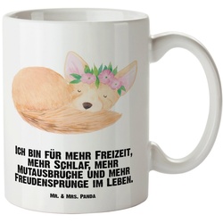 Mr. & Mrs. Panda Tasse Wüstenfuchs Blumenkranz – Weiß – Geschenk, Grosse Kaffeetasse, Afrika, XL Tasse Keramik weiß