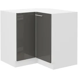 Küchen-Preisbombe Eckunterschrank 90 x 90 cm Grau Hochglanz und Weiß matt