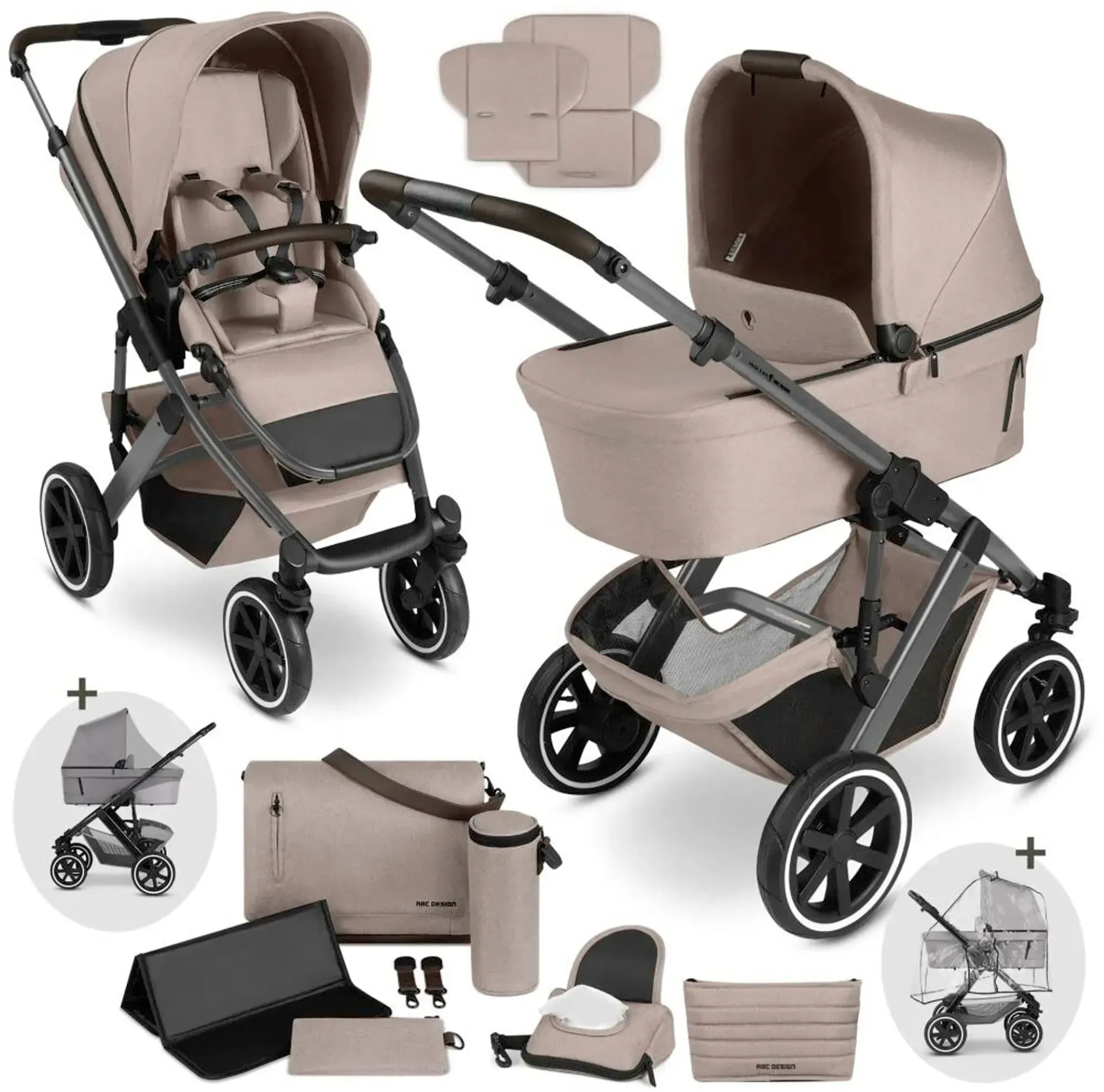 ABC Design Kombikinderwagen Salsa 5 Air inkl. Wickeltasche, Moskitonetz und Regenschutz, beige