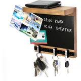 Schubica Schlüsselbrett Play 205 Holz für die ganze Familie | Schlüsselboard mit Ablage | Schlüsselleiste Nussbaum mit 5 Schlüsselanhängern zum selbst beschriften | Memoboard Tafel | schwarz