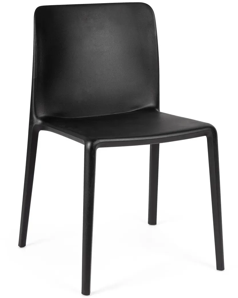 Stuhl Chloris 4er-Set aus Kunststoff, modern stapelbar, schwarz, UV-beständig für drinnen