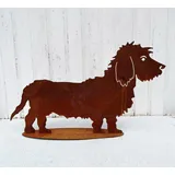 Hund Rauhaardackel 70x40cm auf Platte Edelrost Gartendeko Wetterfest Rost Metall Rostfigur Hunde Figur Dackel Tier von Steinfigurenwelt