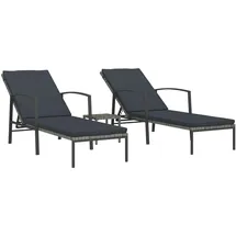 vidaXL Sonnenliegen 2 Stk. mit Tisch Poly Rattan Grau