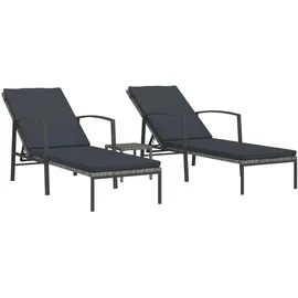 vidaXL Sonnenliegen 2 Stk. mit Tisch Poly Rattan Grau
