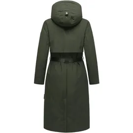 Navahoo Damen Wintermantel warmer, wasserabweisender Parka mit (abnehmbarer) Kapuze und Taillengürtel Waldbummler 14 Dark Olive Gr. 3XL - 3XL