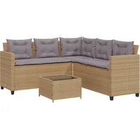 vidaXL Gartensofa in L-Form mit Tisch und Kissen Beige Poly Rattan