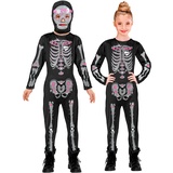 Widmann - Kinderkostüm Glitzer-Skelett, 2-teilig, Overall und Maske mit Kapuze, Totenkopf, Knochen, Kostüm, Verkleidung, Mottoparty, Karneval, Halloween