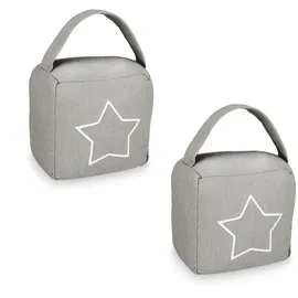 Relaxdays Türstopper, 2er Set, Stern-Motiv, H x B x T: 13 x 13 x 8,5 cm, Zuschlagbremse freistehend, mit Griff, Farbwahl, Grau/Weiß
