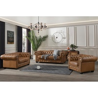 Chesterfield Ledersofa 2-Sitzer - Büffelleder - Karamellbraun - BRENTON