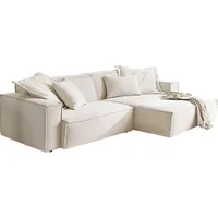 Ecksofa 3C CANDY "Matteo in elegant, kubischer Formensprache, bequem, L-Form", weiß, B:276cm H:72cm T:168cm, 95% Polyester, 5% Nylon, Sofas, mit auffälliger Kedernaht, Feincord-Bezug, Lounge-Charakter