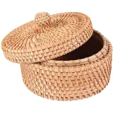 Exogio Runder Rattankorb mit Deckel handgewebt 14 x 8 cm