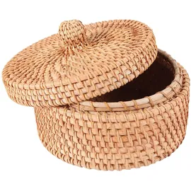 Exogio Runder Rattankorb mit Deckel handgewebt 14 x 8 cm