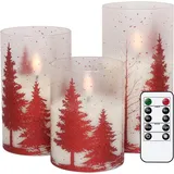 Eldnacele Weihnachtsbaum Glas LED Kerzen flackern mit Fernbedienung und Timer, batteriebetriebene realistische 3D Docht Echtwachs flammenlose Kerzen für Weihnachten Dekoration