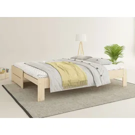 otto home Massivholzbett OTTO HOME "Imme, ausziehbar 90cm-180cm, ideal für Schlafbesuch, mit Lattenrost", beige (natur), B:96,9cm H:38,9cm L:204,1cm, Betten, Massivholzbett, Massive Kiefer, Schubkasten optional, Belastbarkeit 180 KG