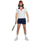 WILBERS & WILBERS Retro Tennis-Spieler Herren-Kostüm - Zweiteiliges Fasching Kostüm Set - Weiß/Blau - Größe 50
